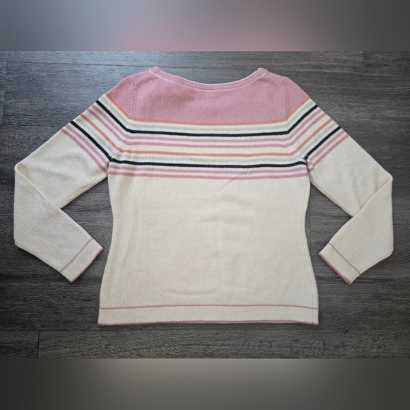 Ann Taylor Loft Pastel Sweater 50% Wool 10% Angora 5% Cashmere Bow Stripes P - Picture 2 of 6